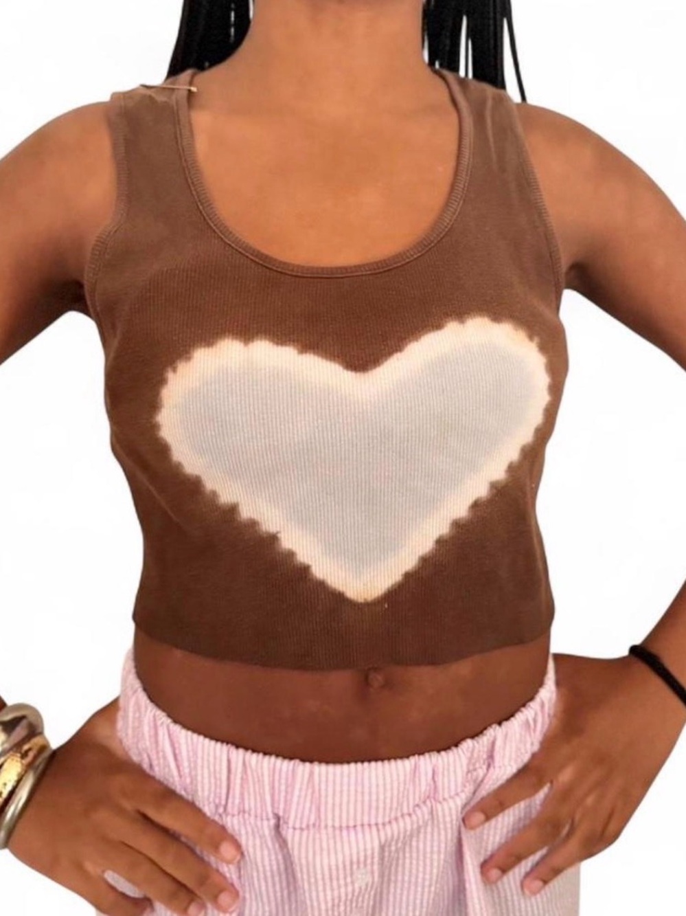 Brown Heart Tank Top with Cream Heart Detail
